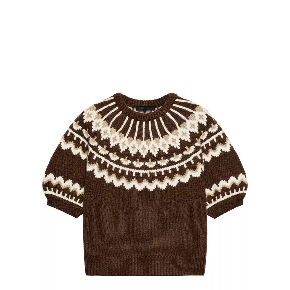 Zara Brown and Cream Patterned Sweater